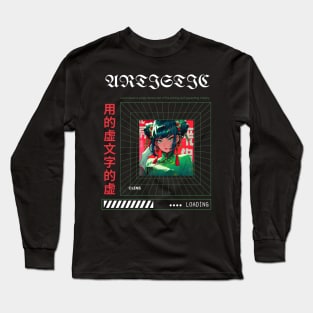 green and red cyberpunk anime girl Long Sleeve T-Shirt